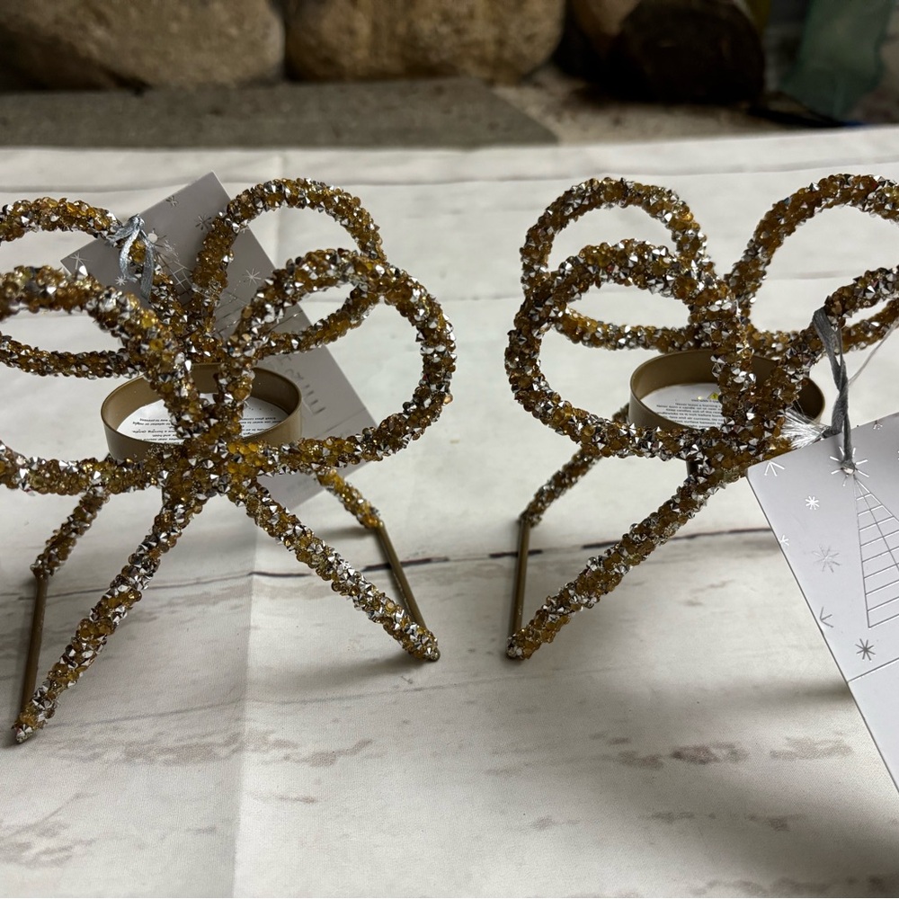 34th & Pine Gold Bow Tealight Holder Set